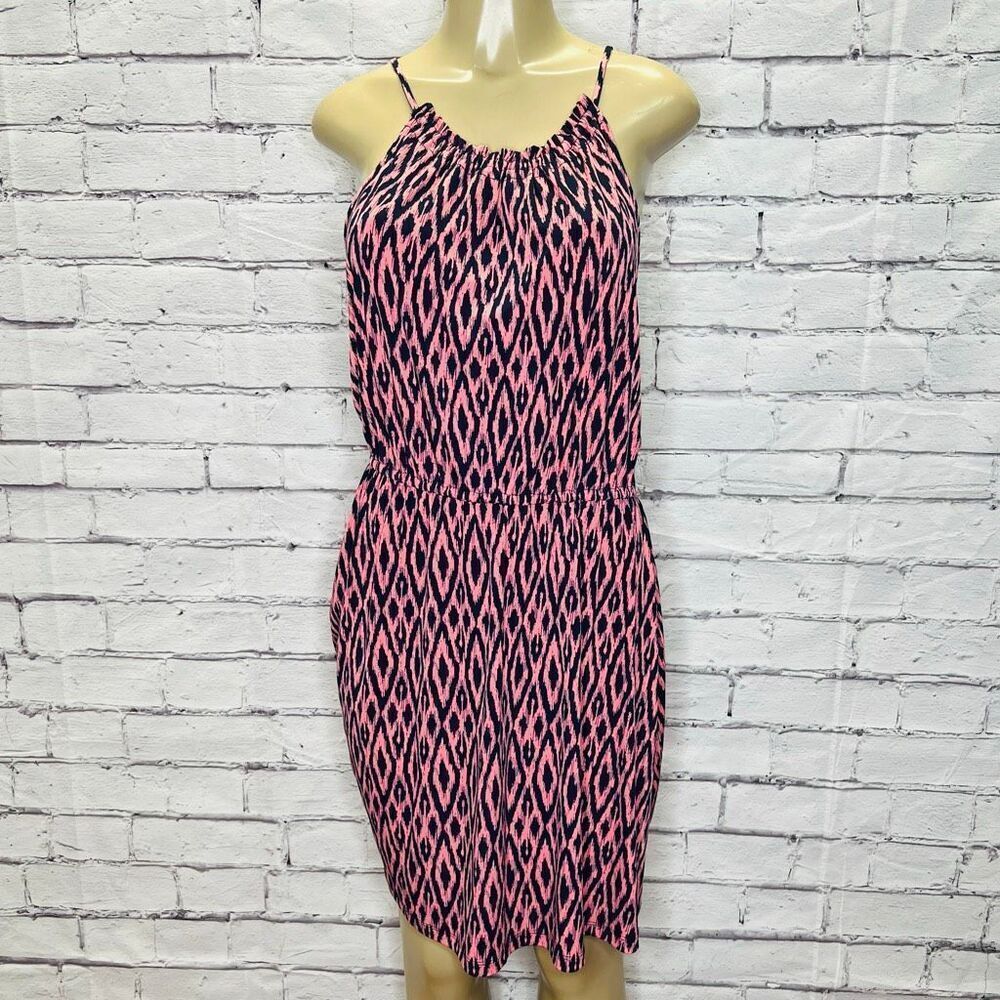 Banana Republic Womens Pink Blue Ikat Print Sleeveless Halter Midi Dress Medium